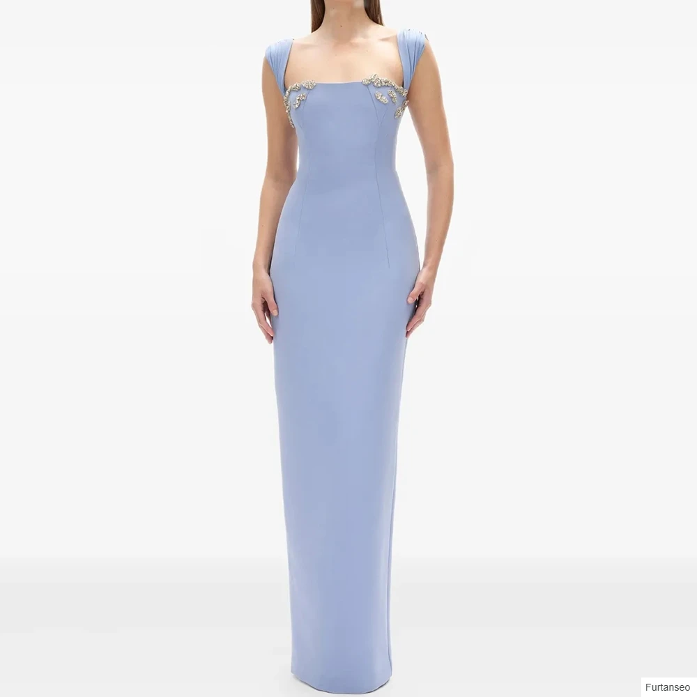 

Straight Women's Evening Dresses Ankle-length Square Collar Sleeveless Prom Gown Simple Fashion Crystal Backless Customized Gown