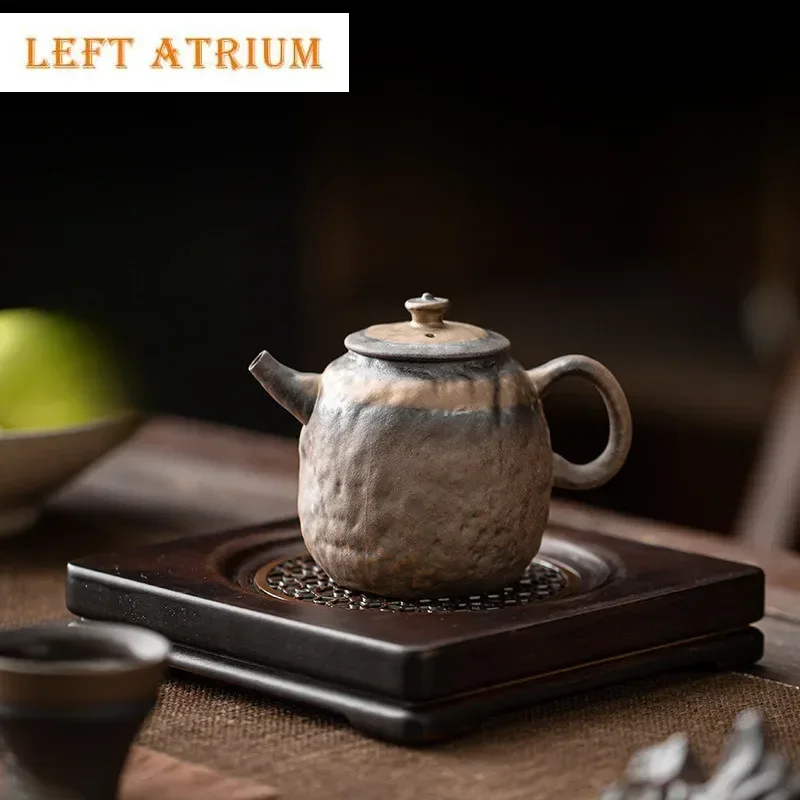 

220ml Handmade Gilded Iron Glazed Teapot Old Rock Mud Stubborn Stone Pot Tea Brewing Kettle with Infuser Puer Tea Items Craft