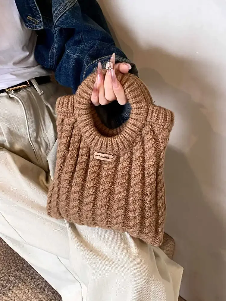 

Simple Small Top-handle Bags for Women 2024 New Solid Color Knitted Bucket Bag Female Fashion Delicate Handbags
