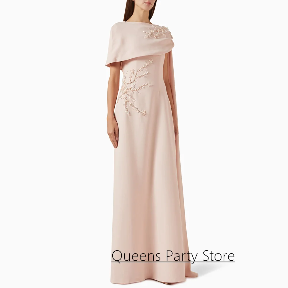 New Arabain Evening Dress with Cape Customized Scoop Neck Sleevesless Beading Sequined Floor Length Long Arab Prom Gown