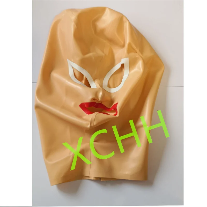 

Handmade Latex Hood Rubber Mask Flesh color with White Back Zip Sexy Fetish Headgear Customize Halloween Cosplay Costume