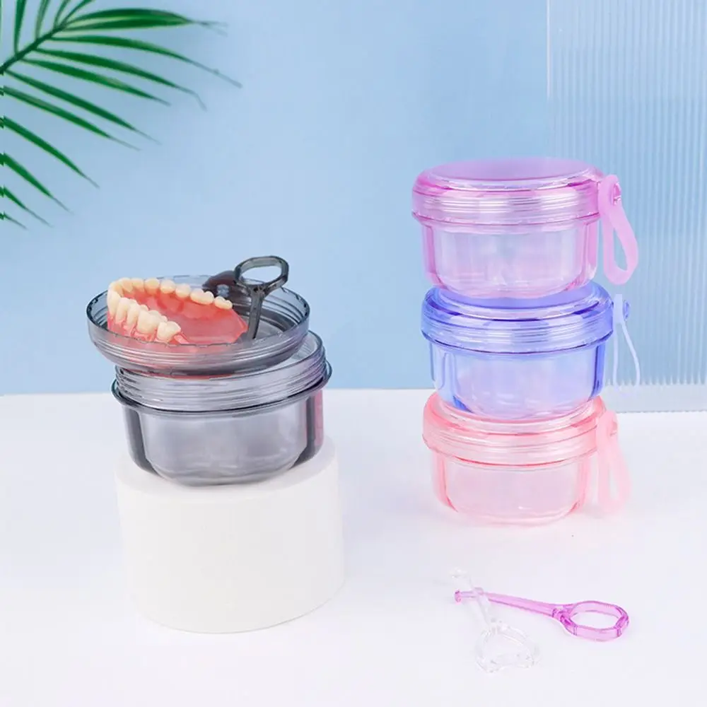 Impact-resistant Denture Cleaning Box Food Grade Leakproof Braces Storage Case Silicone Handle Large Capacity