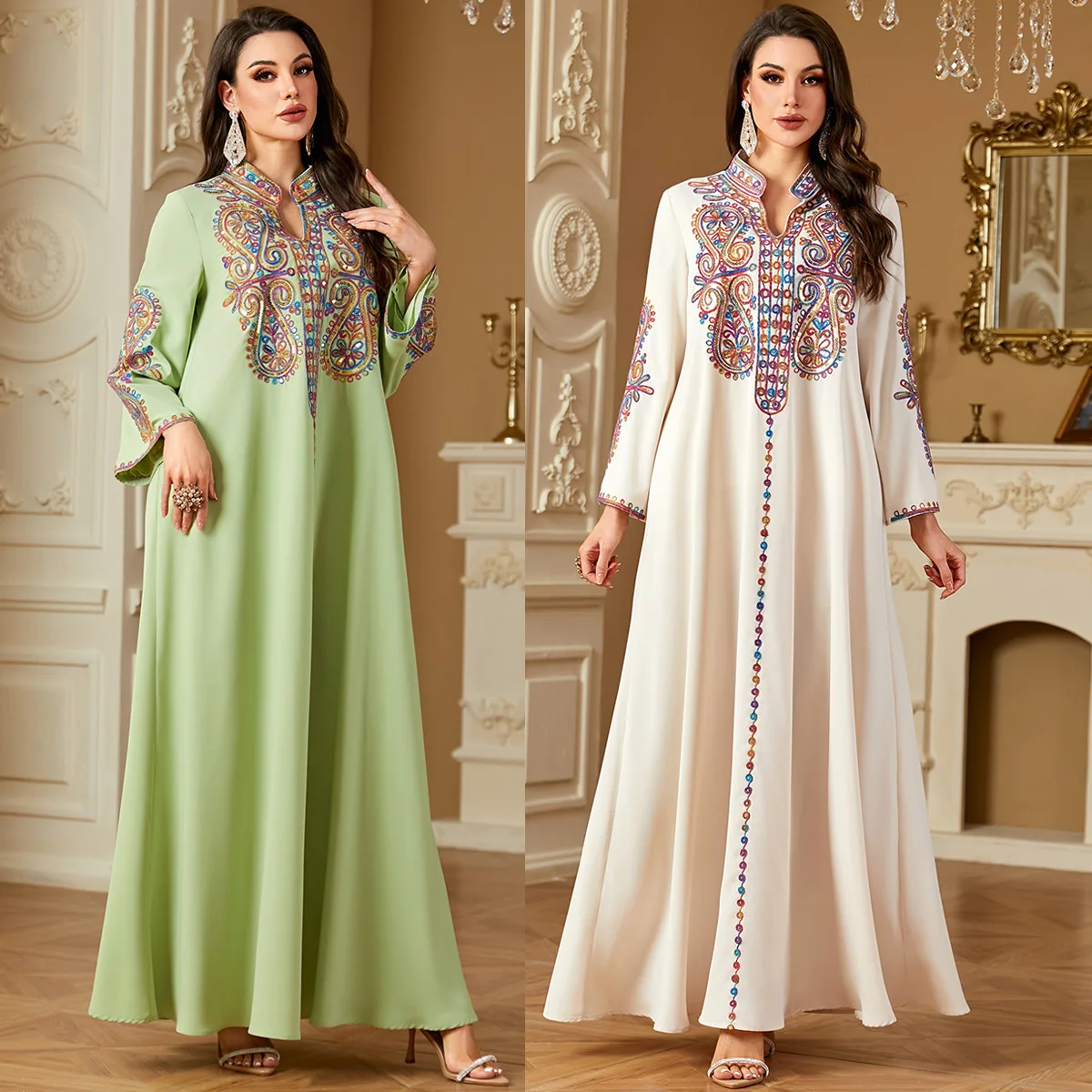 

Новые модные женские платья-абайи из Ближнего Востока: свободные, длинные рукава, с пайетками, бисером и вышивкой, элегантные, роскошные, разноцветные