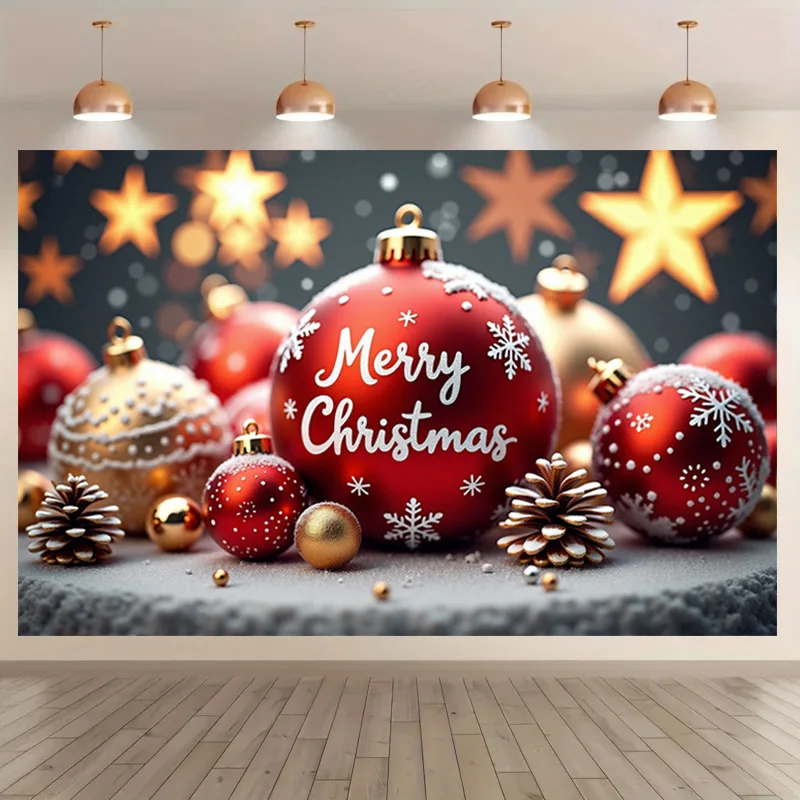 Large Red Christmas Ball Banner Christmas Home Decoration Snowflake Star Banner 180*110cm Photo Background 2025 Xmas Wall Decors