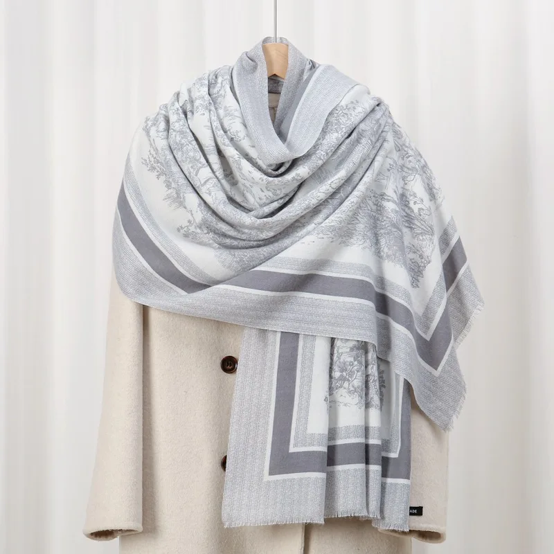 

Удобный для кожи бархатный шарф в джунглях, осень-зима, приятный для кожи, теплый шарф с принтом из искусственного кашемира Pe