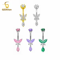 G23titan Colors Zircon Butterfly Belly Button Ring Surgical Steel Titanium Rod Women Navel Jewelry Ombligo Piercing Sexy Items