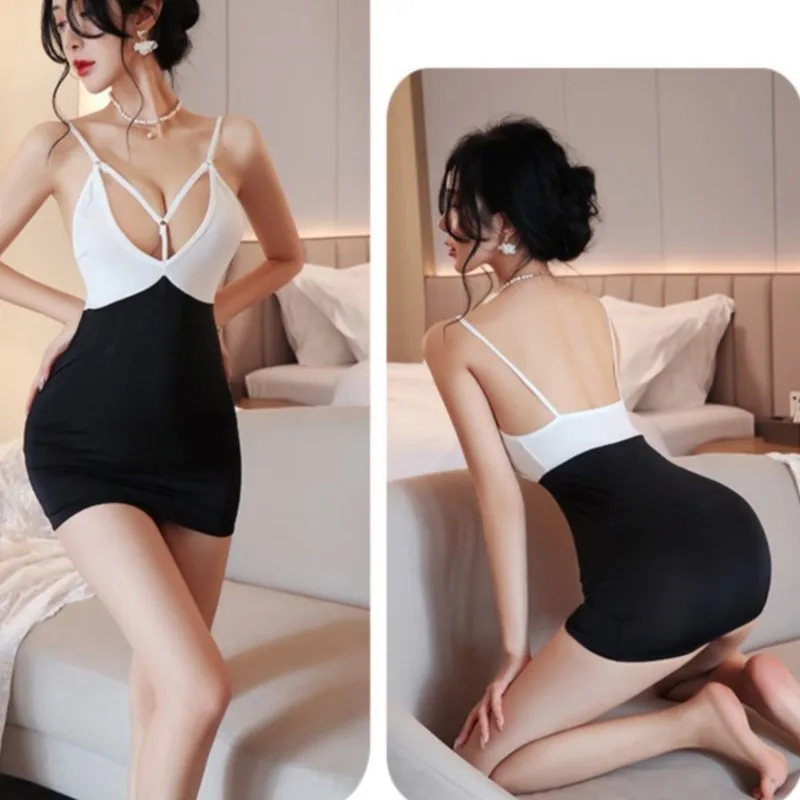 Women Tight-fitting buttocks Dress Summer V Neck Suspenders Dress Ladies Double tone camisole skirt Night shop Dress Vestidos