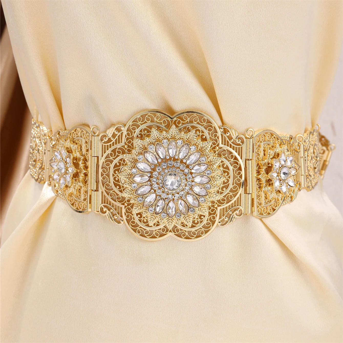 Moroccan Style Kaftan Belt Floral Design Rhinestone Embellished Arabian Luxury Ladies Wedding Party Waist Chain