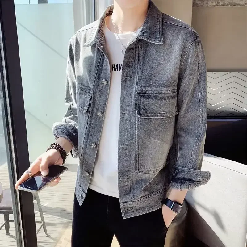 Men's Denim Jacket Vintage Casual Slim Short Korean Popular Clothes Male Jean Coats High Quality of Fabric Elatic Lxury Clothing