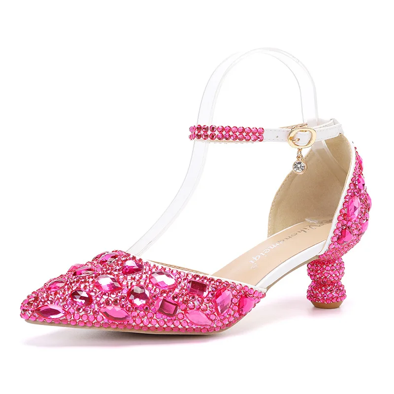 

5cm Sexy wedding Shoes Women Water Diamond Flower Pumps Spring Casual Shoes Female High Heels White high heels Shoes Large size