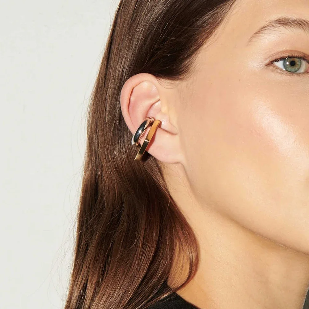 Fashion Square Round Gold&silver Color Cuff Earring Clip for Women 18K Stainless Steel Geometric Waterproof Jewelry Retro Gift - view 3