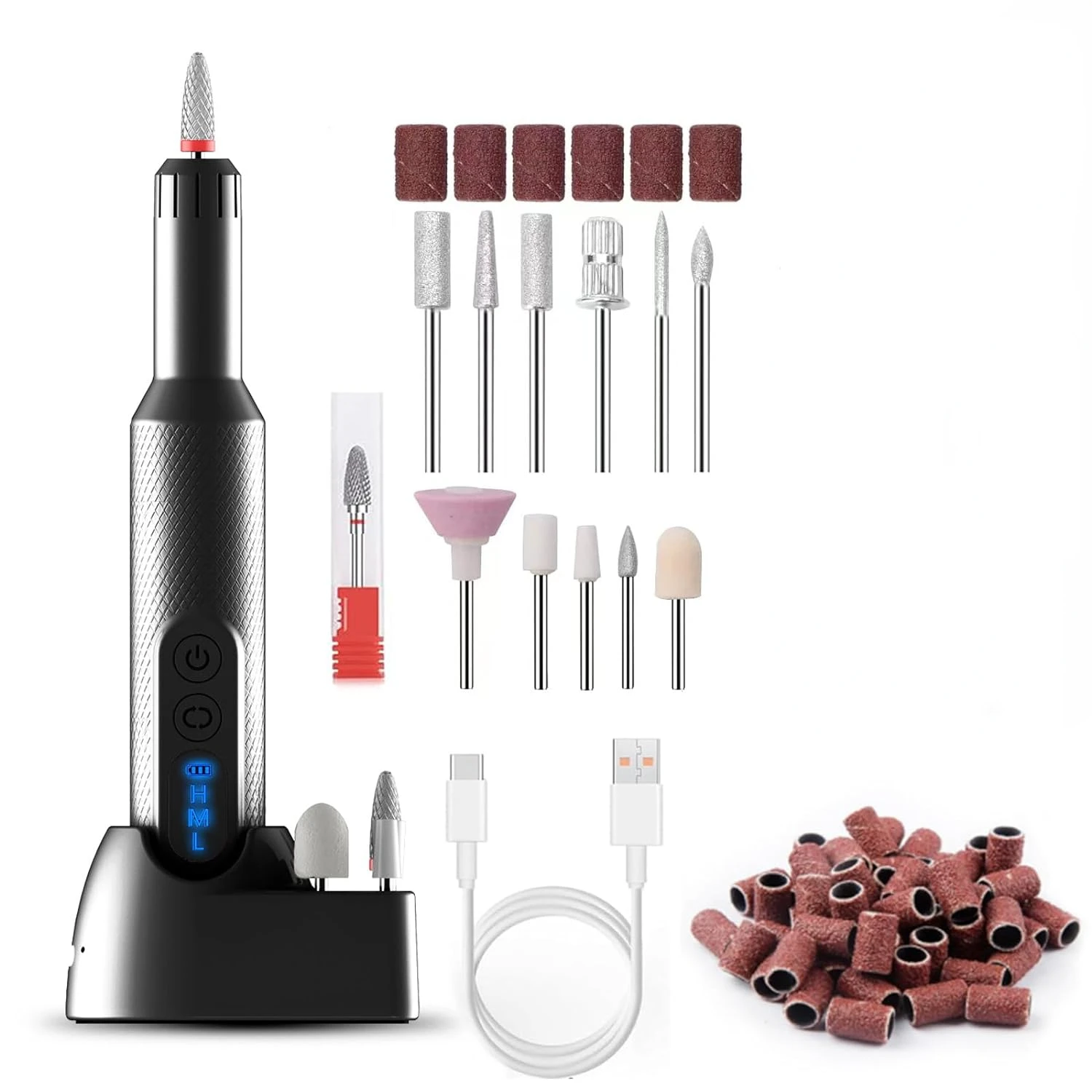 Kit trapano per unghie professionale ricaricabile - Strumento di bellezza portatile per acrilico, manicure, pedicure - Smerigliatrice, lucidatrice, trimmer - W