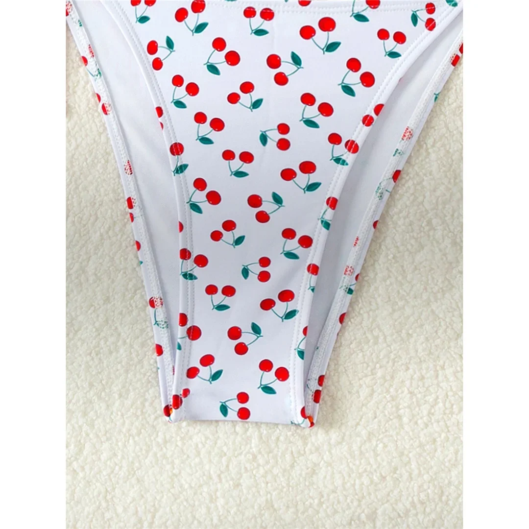 Cherry Gedrukt Halter Hoge Been Cut Bikini Vrouwen Badmode Vrouwelijke Badpak Tweedelige Bikini set Bader Badpak Zwemmen V5872