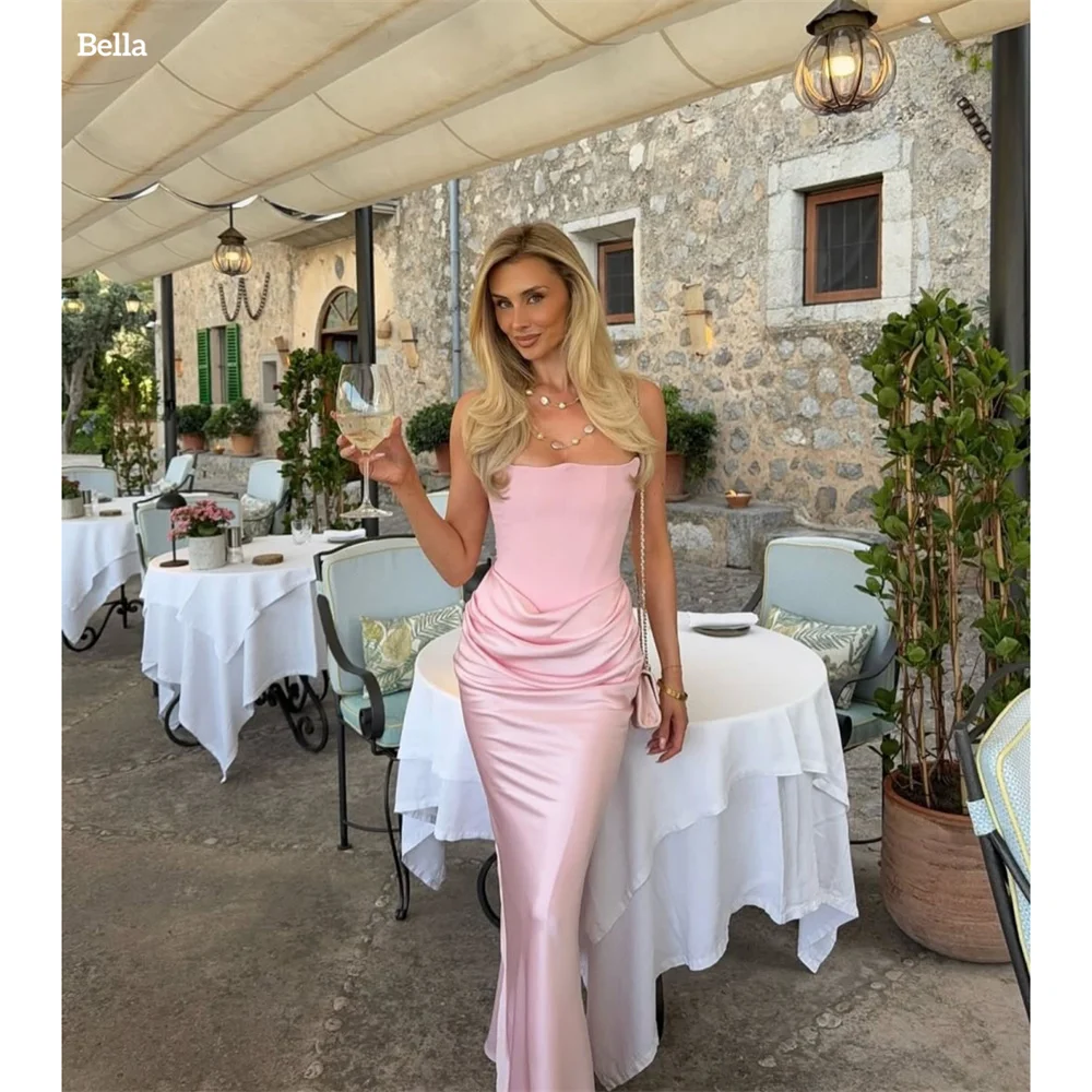 

Bella Customized Pink Strapless Mermaid robes de soirée Elegant Sleeveless Satin Party Dresses Sexy Floor-Length Prom Dress 2025