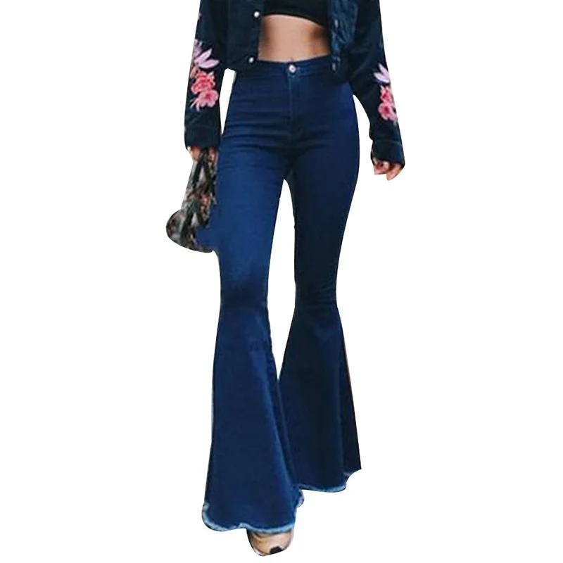 Female High Waist Sports Leggings Fashion Trousers Fashion Women Solid Color Sexy High Waist Slim Bell-bottoms Denim Pants Pop