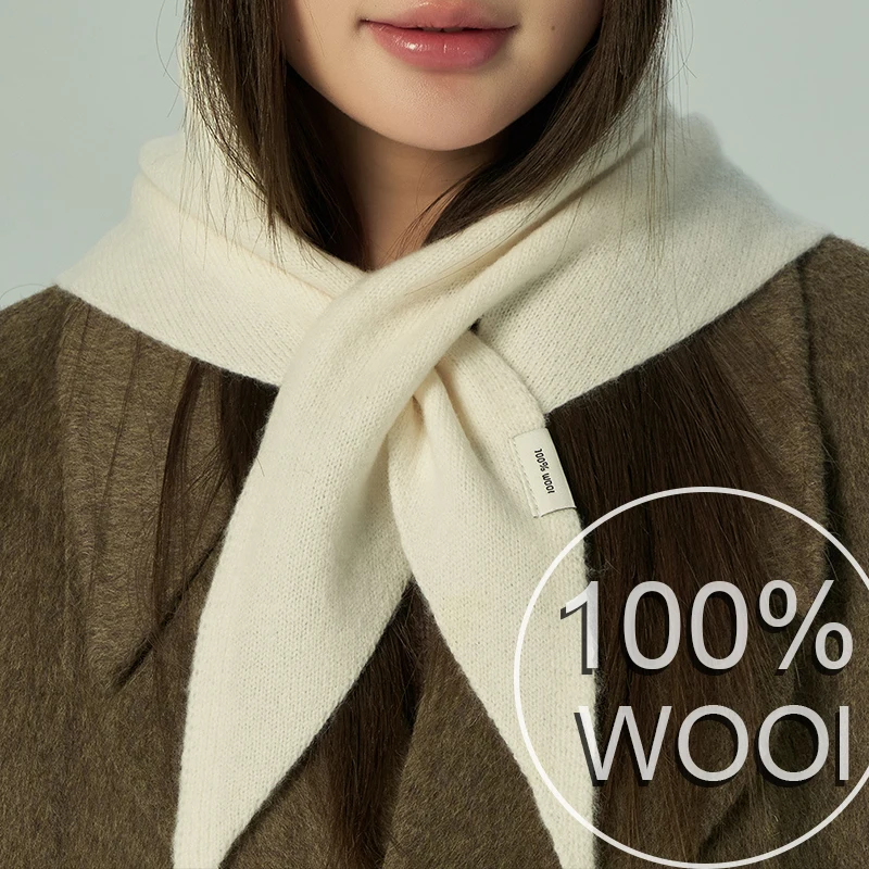 Luxury Women 100% Wool Scarf Shawl Winter Warm Solid Knitted Triangle Neckerchief Fashion Brand Bandana Lady Wool Scarves Korean