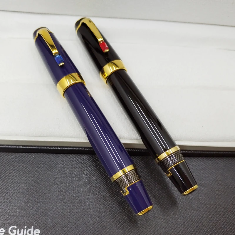 high-end Blue / Black Extend-retract MB Fountain pen with gem office stationery luxury ink pens for birthday gift