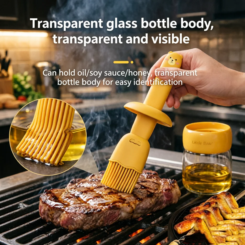 

Silicone Oil Brush Bottle Integrated BBQ Baking Oil Dispenser Heat Resistant Kitchen Cooking Barbecue Tool
