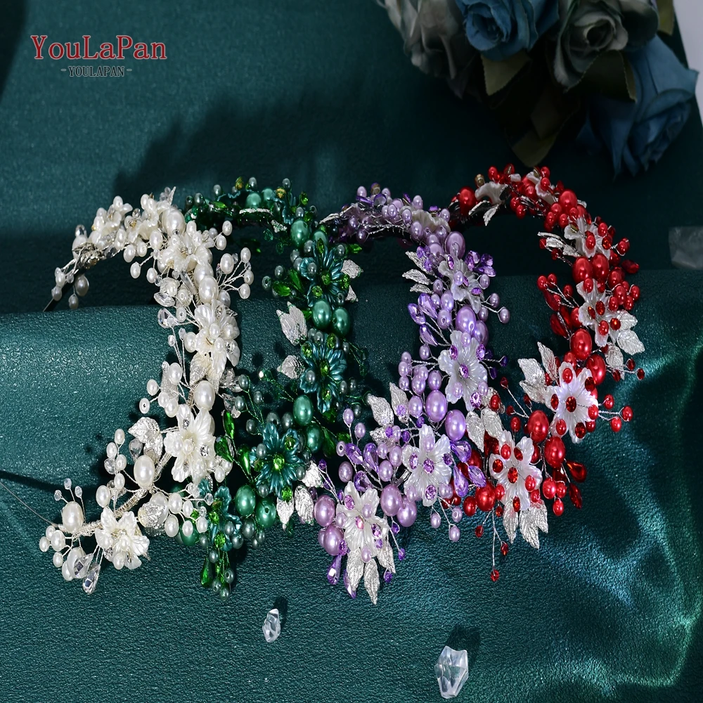 

YouLaPan Bridal Wedding Pearl Headwear Women Alloy Leaf Rhinestone Hair Hoop Bridesmaid Headband Flower Girl Headpiece HP603
