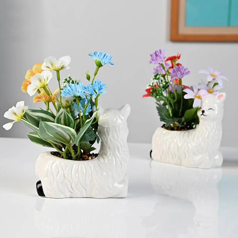 Nordic Style White Porcelain Sheep Flowerpot Succulent Plant Pot Bonsai Vase Desktop Ornaments Garden Planter Home Decor