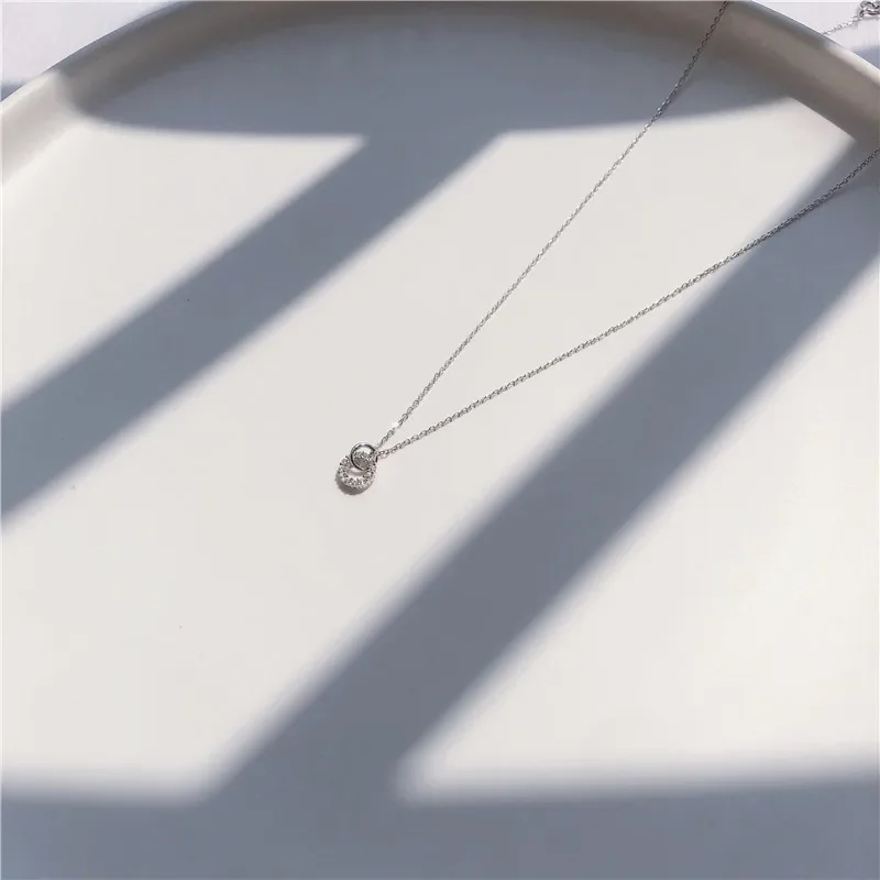 925 Sterling Silver Necklace Flash Diamond Geometric Double Circle Pendant Female Simple Clavicle Chain Wedding Jewelry Gift