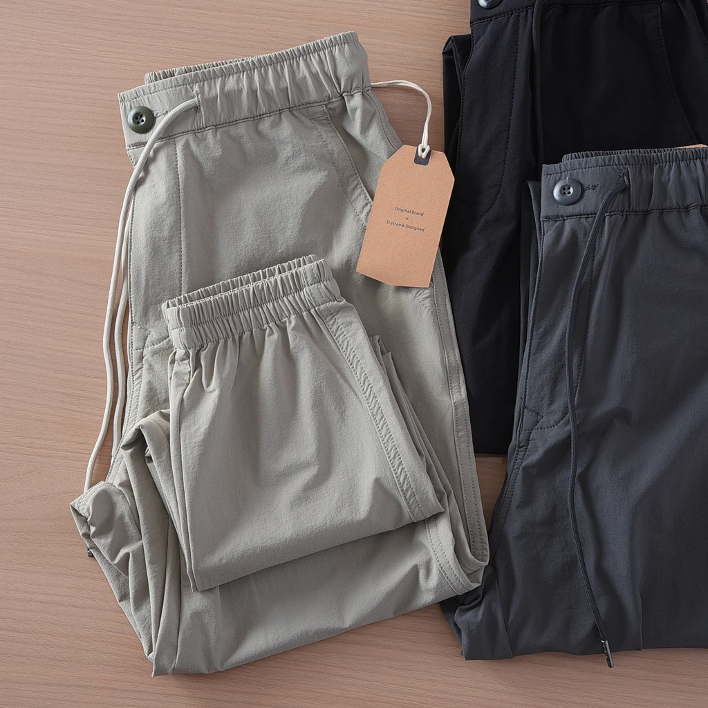 

2025 Summer New American Retro Thin Quick-drying Ice Silk Stretch Pants Men's Outdoor Casual Straight Loose Ankle-tied Trousers