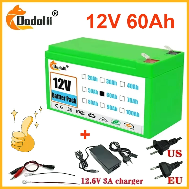 12V Battery 100Ah 18650 lithium battery pack Rechargeable battery for solar energy electric vehicle battery+12.6v3A charger