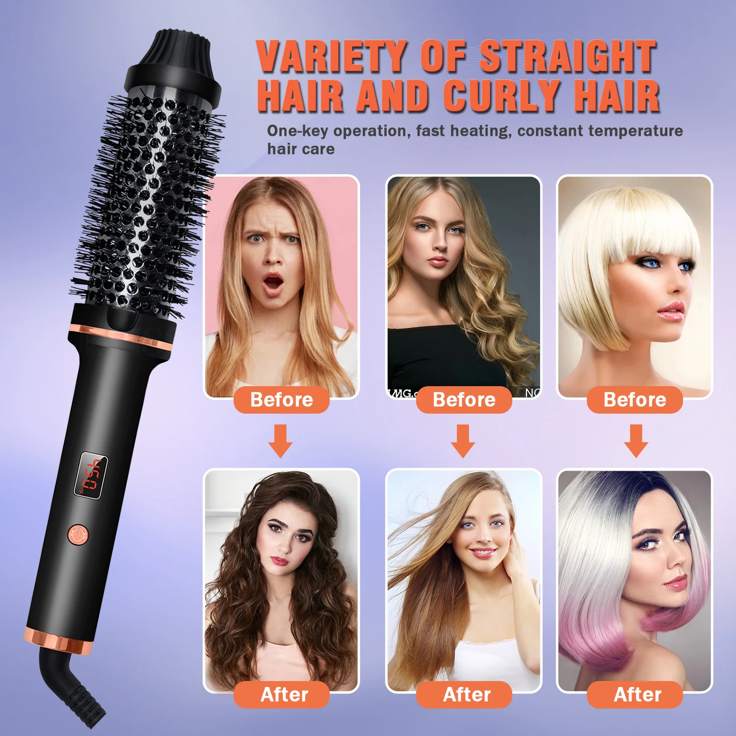 3 In 1 Ionische Krultang Professionele Krultang Verwarmde Haarstyling Borstel Anti-Verbranding Thermische Borstel Krul Toverstaf