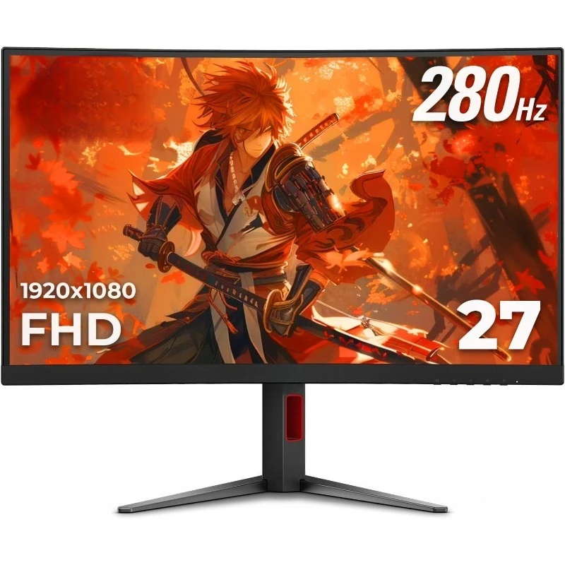 شاشة ألعاب منحنية سريعة للغاية بدون إطار مقاس 27 بوصة، FHD 1080p، 0.3ms 280 هرتز، HDMI/DP، ارتفاع قابل للتعديل