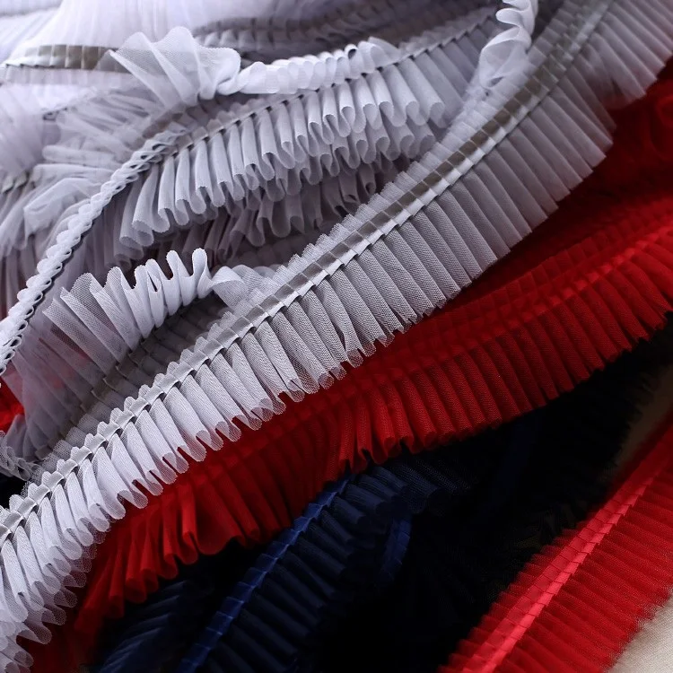 3 Meters/partij 6Cm Top Kwaliteit Nieuwe Dikke Geplooide Mesh Delicate Netto Mesh Kant Versieringen Wedding/Beddengoed/Kleding materiaal SC538