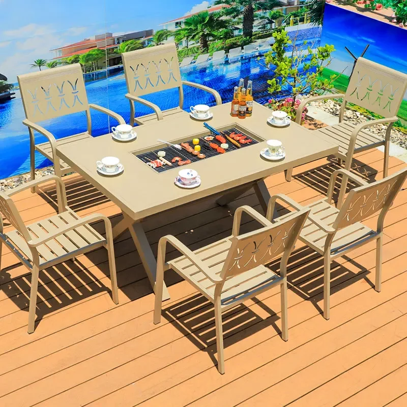 

Modern Design Outdoor BBQ Grill Dining Table for Hotels Villas
