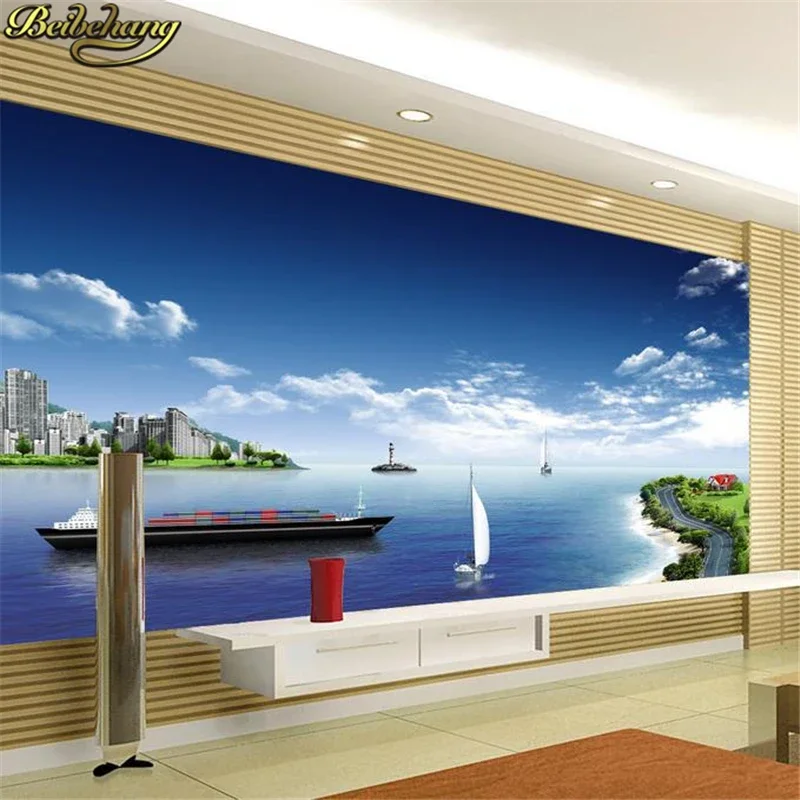 beibehang sea views murals Europe TV backdrop wallpaper for living room bedroom murals papel de parede 3D photo wall paper roll
