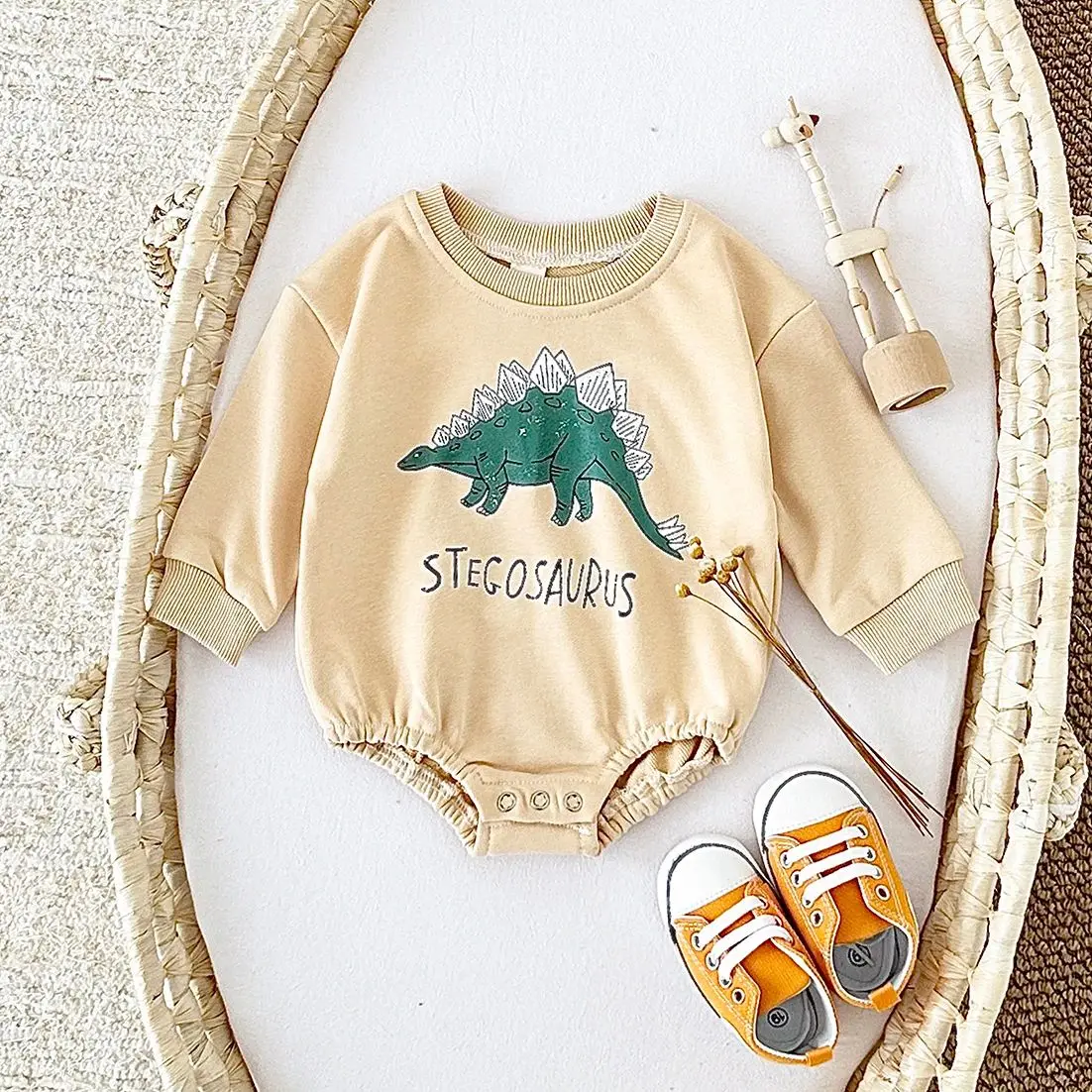 0-18M Baby Clothes Infant Bodysuits & One-pieces Cartoon Dinosaur Print Sweatshirt Romper Autumn Baby Boy Clothes Newborn Girl