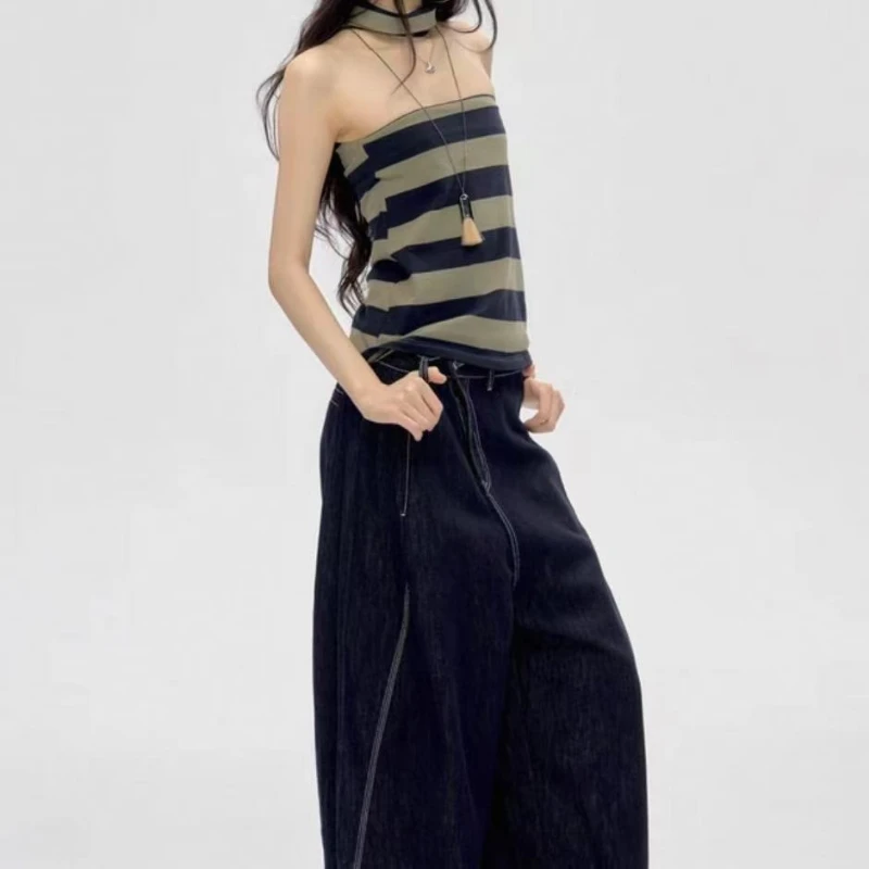 Y2k الجمالية التباين اللون شريط تانك القمم الشارع الشهير النساء عارية الذراعين الدبابات Harajuku الصيف عادية الجرونج خمر قمصان