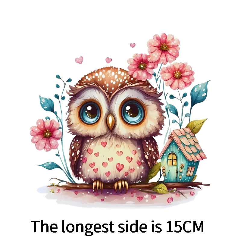 Children\'s cute owl Heat Transfer washable Fine Clothing Thermoadhesive Patches Iron On For Clothing DIY T-shirt Sticker