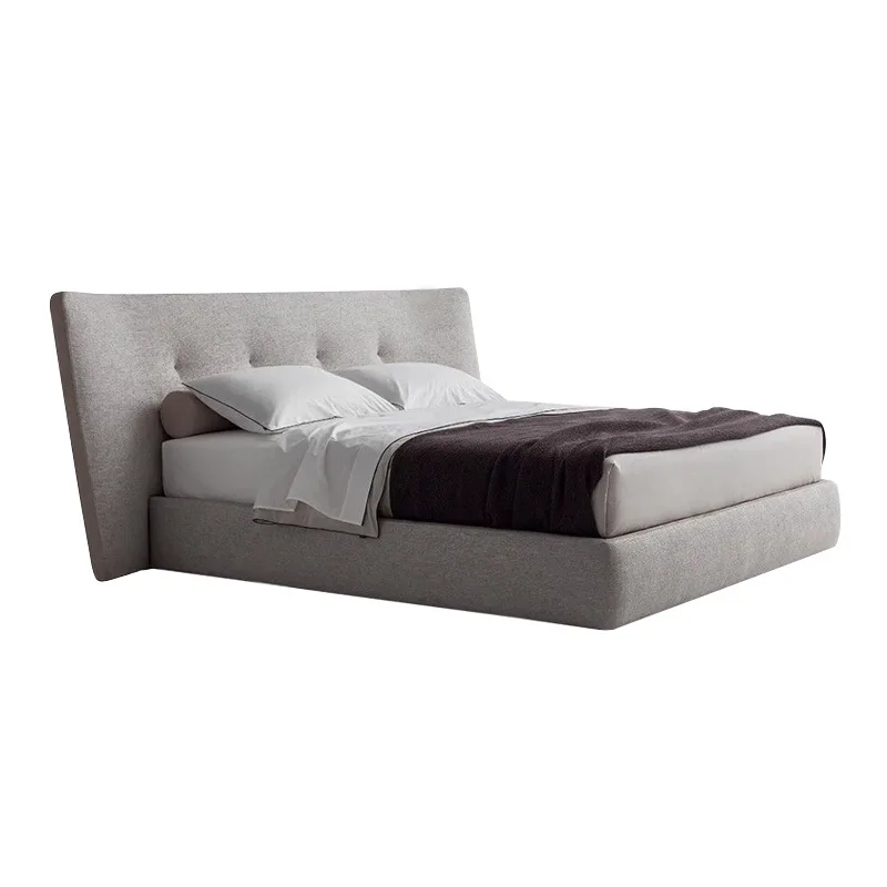 

Customizable Designer Double Fabric Adjustable Top-Grain Leather Bed Minimalist Mid-Century Eco-Friendly Oak Frame Storage