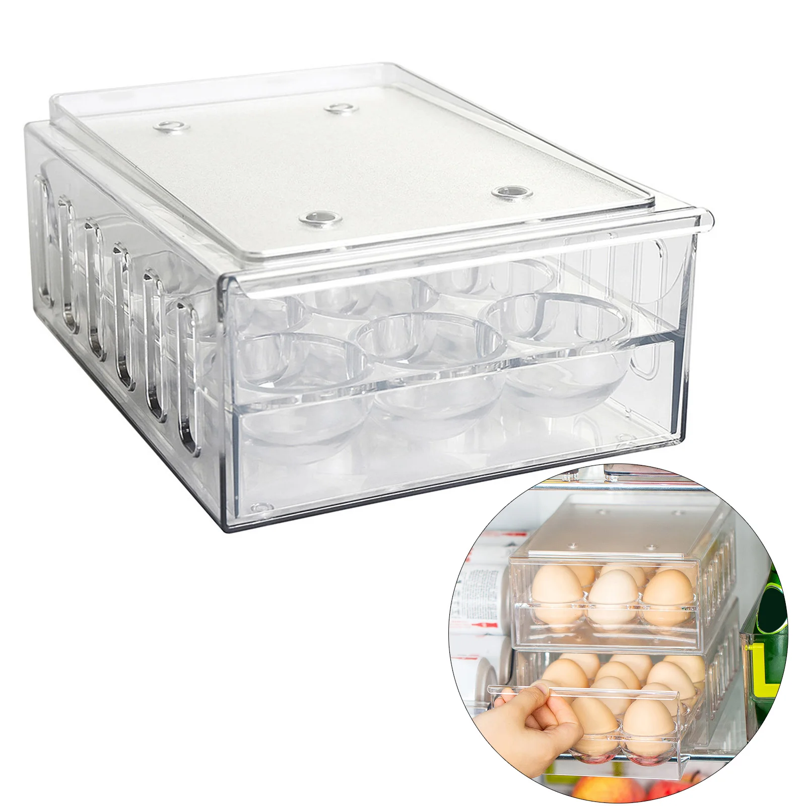 

Storage Box 12 Eggs Organizer Stackable Container Drawer Type PS 22.2*9.2*17.2cm Home For Kitchen