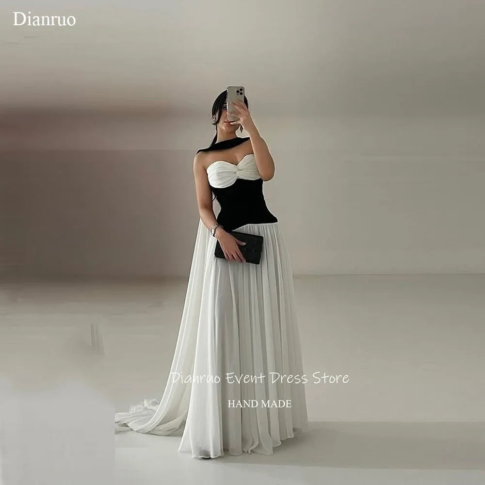 

Dianruo Изящные вечерние платья трапециевидной формы с шифоновыми лентами, вечерние платья черно-белого цвета, Vestidos De Fiesta Elegantes по индивидуальному заказу