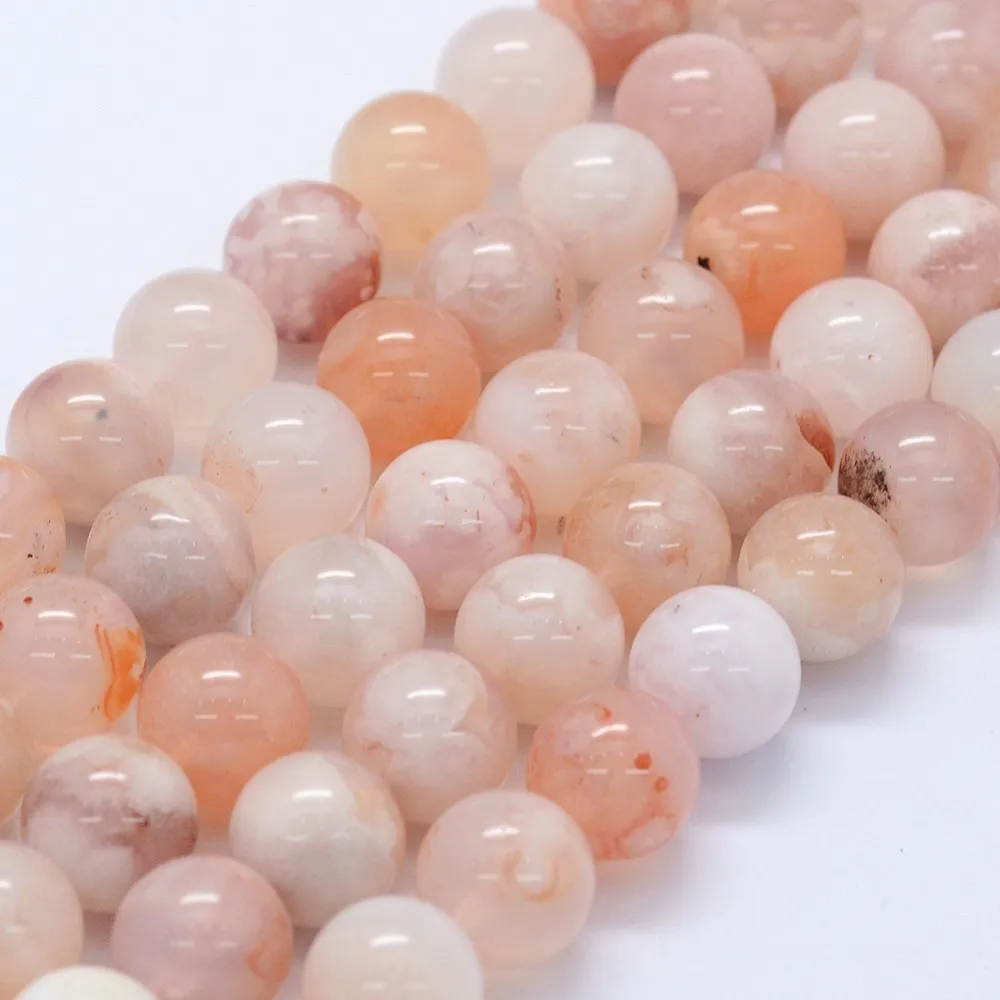 PandaHall 1 Strang Natürliche Kirschblüten-Achat Runde Perlen, Verschiedene Größen 10mm 12mm 14mm für Halsketten Armbänder Schmuckherstellung – Detail 12