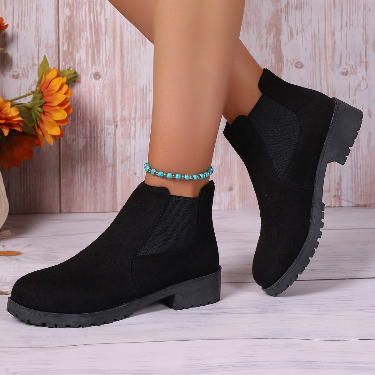 Women Solid Color Lazy Ankle Boots/Lightweight Non-slip Slip-on Design/Outdoor Casual fashion Short Boots/Punk Style Ladies Chike Boots