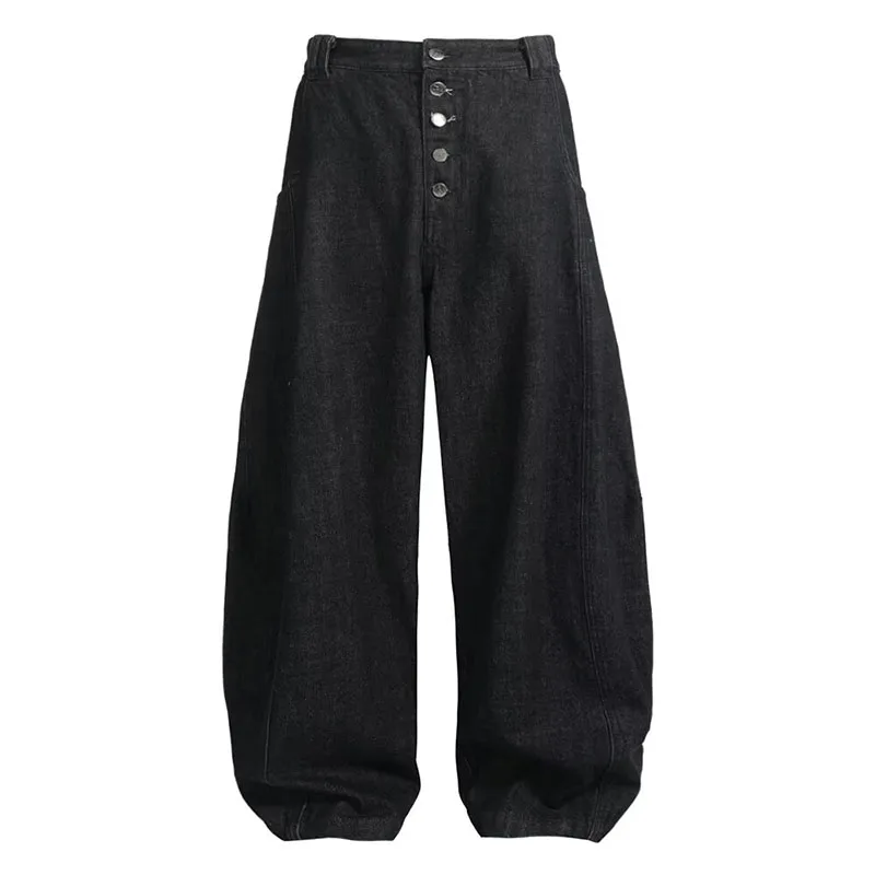 Japanese Korean Retro Breasted Black Jeans Curved Knife Pants Casual Loose Wide Leg Pants Straight Leg Pants