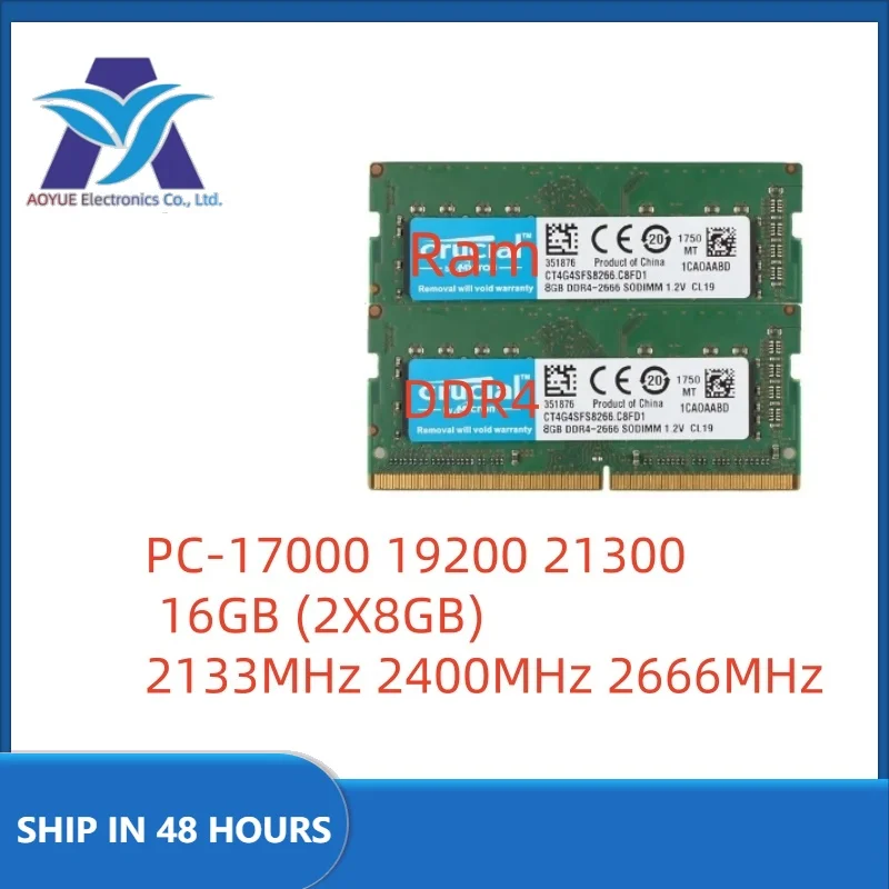 1pcs/lot Memoria Ram DDR4 16GB (2X8GB) 2133MHz 2400MHz 2666MHz SODIMM Memory PC-17000 19200 21300 1.2V For Notebook