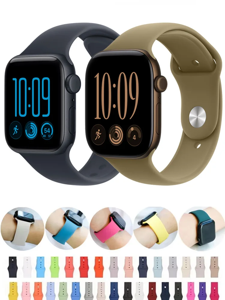 Pulseiras para Apple Watch, modelos de 44 mm, 40 mm, 45 mm, 41 mm, 49 mm, 46 mm, 42 mm. Bracelete de silicone para iWatch, séries 12, 11, 10, 8, SE, 9, Ultra, 3, 4.