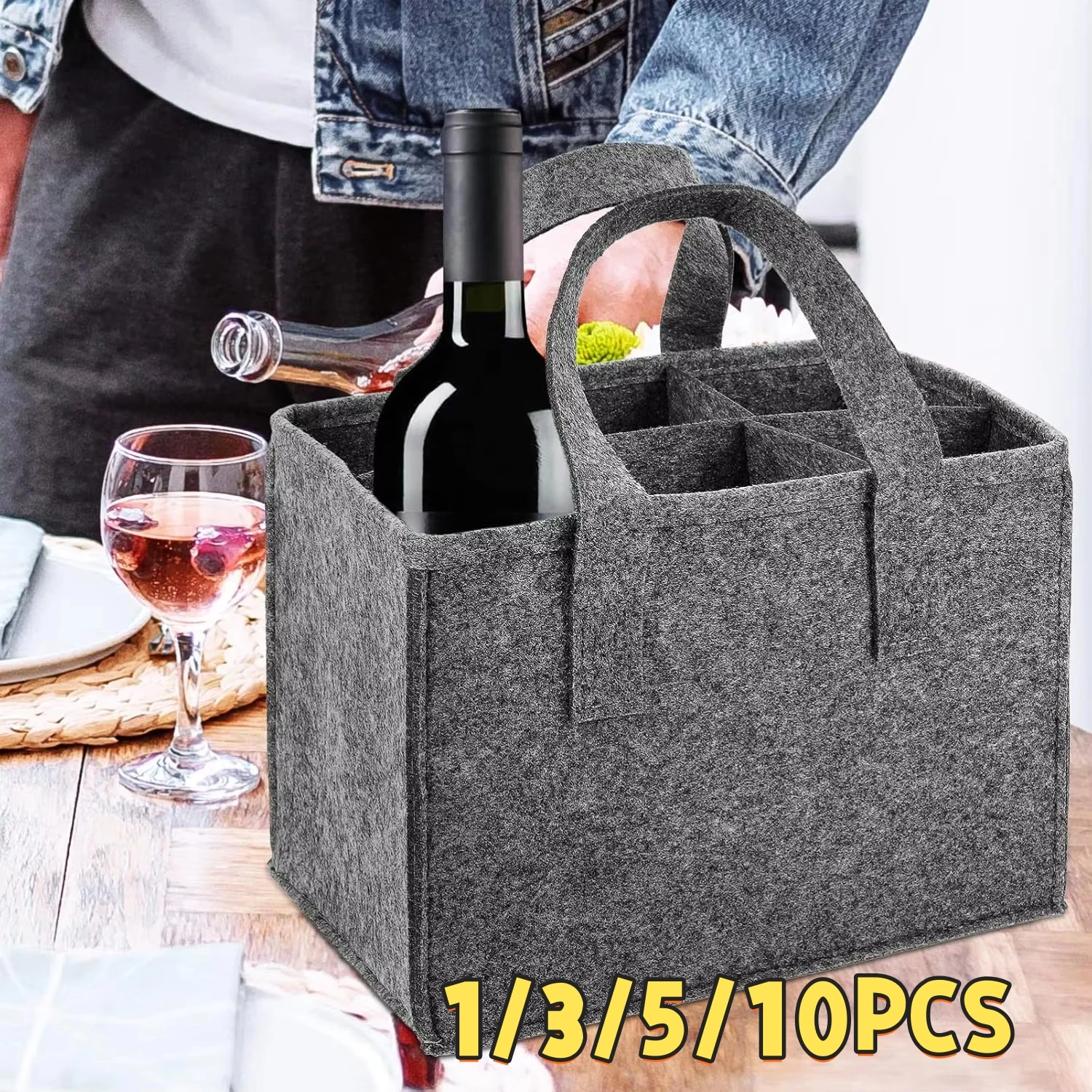 6 Bottle Wine Carrier Tote Reusable Grocery Bags for Travel Camping Wine Lover Vacation Picnic Dinner Party Storage Organizers