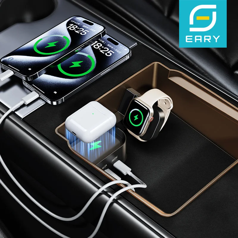 

Eary Car USB Hub Charger Storage Box for Tesla Model 3 Highland & Y Juniper Docking Station PD Fast Charging for Watch Earphones