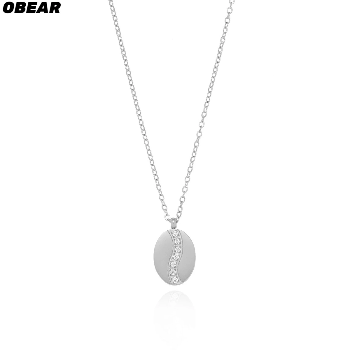 Collier pendentif ovale en forme de grain de café en Zircon incrusté de tempérament de haute qualité, chaîne de clavicule, bijoux en acier inoxydable