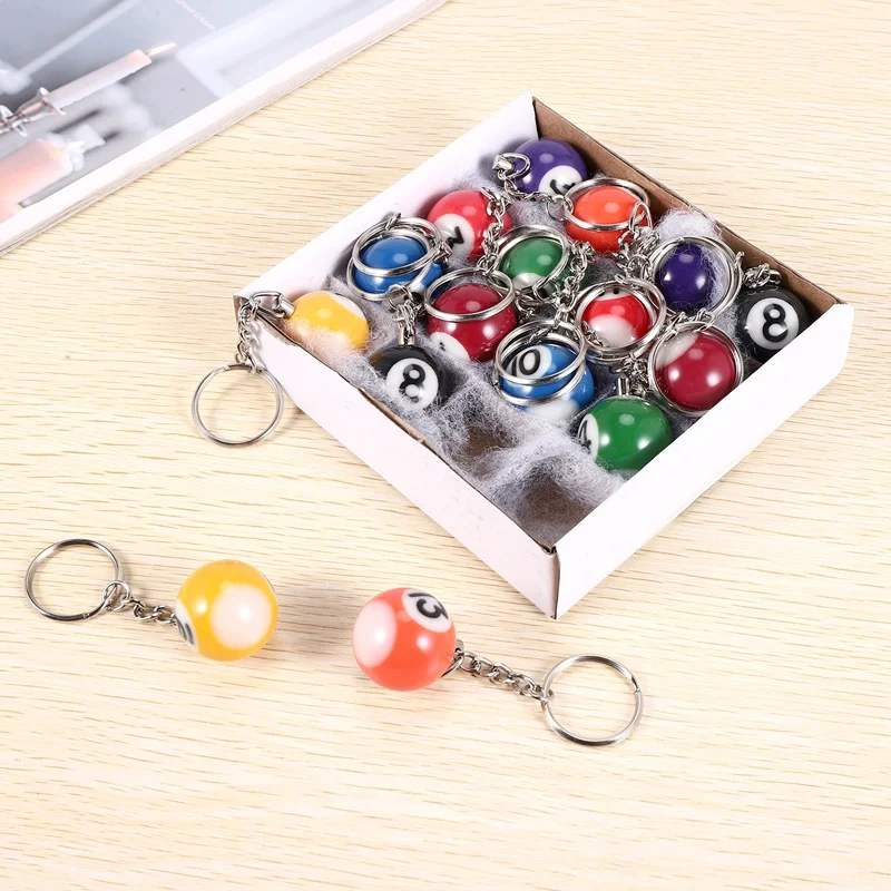 Colorful Billiard Ball Keychain Set 16 Pcs,Mini Magic Key Chain Balls Eightball Billar Billiards Chains Accessories