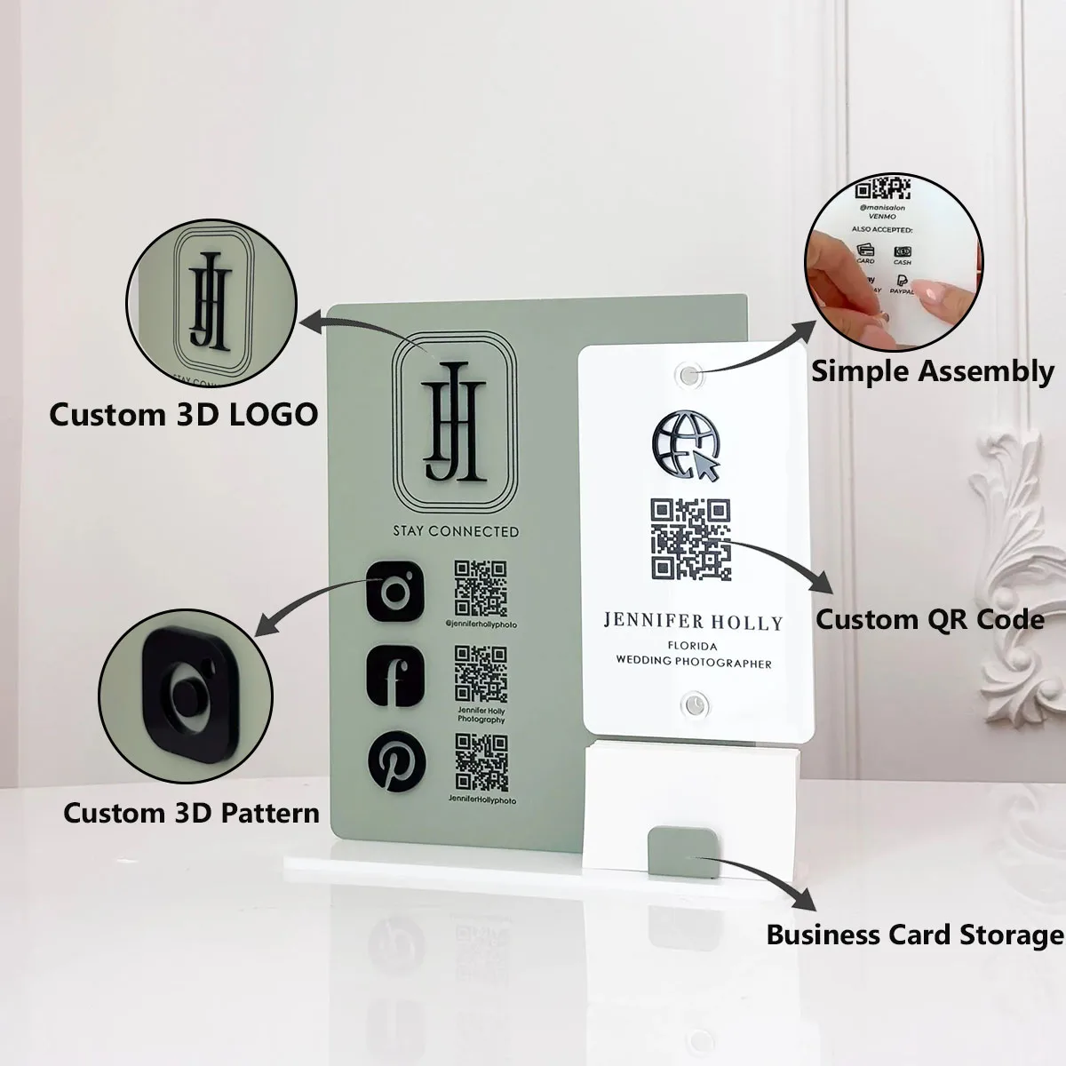 Removable QR Code Acrylic VIP Desktop Ornaments Collect Google Review Social Platform QR Codes Suitable For Various Businesses