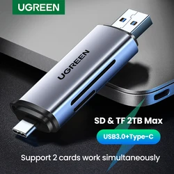 UGREEN-lector de tarjetas USB 3,0 y USB C a SD, MicroSD, TF, Thunderbolt 3, accesorios para PC y portátil, lector de tarjetas de memoria inteligente, adaptador de tarjeta SD