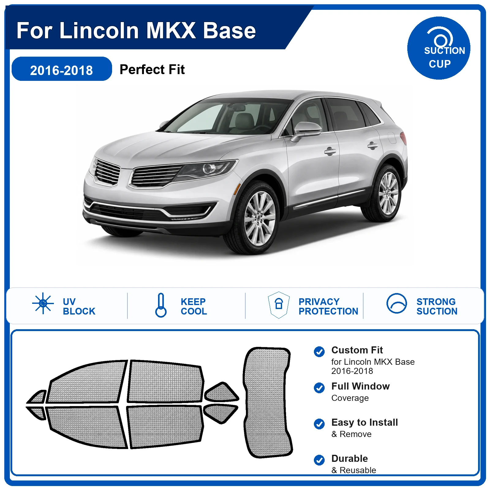 For Lincoln MKX Base 2016-2018 Custom Full Set Windshield Sun Shade Aluminum Foil Heat Insulation Anti UV Foldable